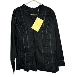 New Dialogue Women’s Ruched Button Front Blouse Size 3X Black L/S BNWT